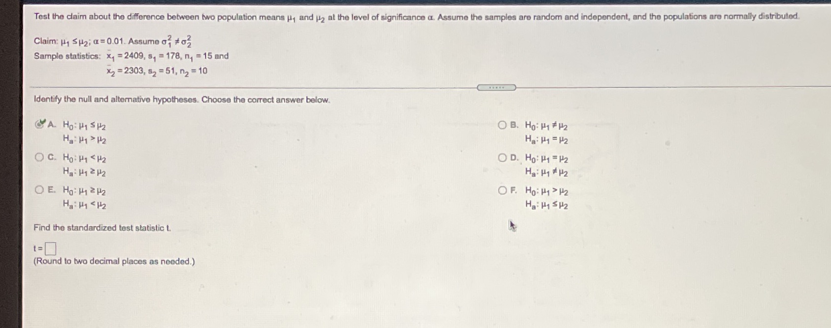 Please answer second part Test the claim about the difference between two