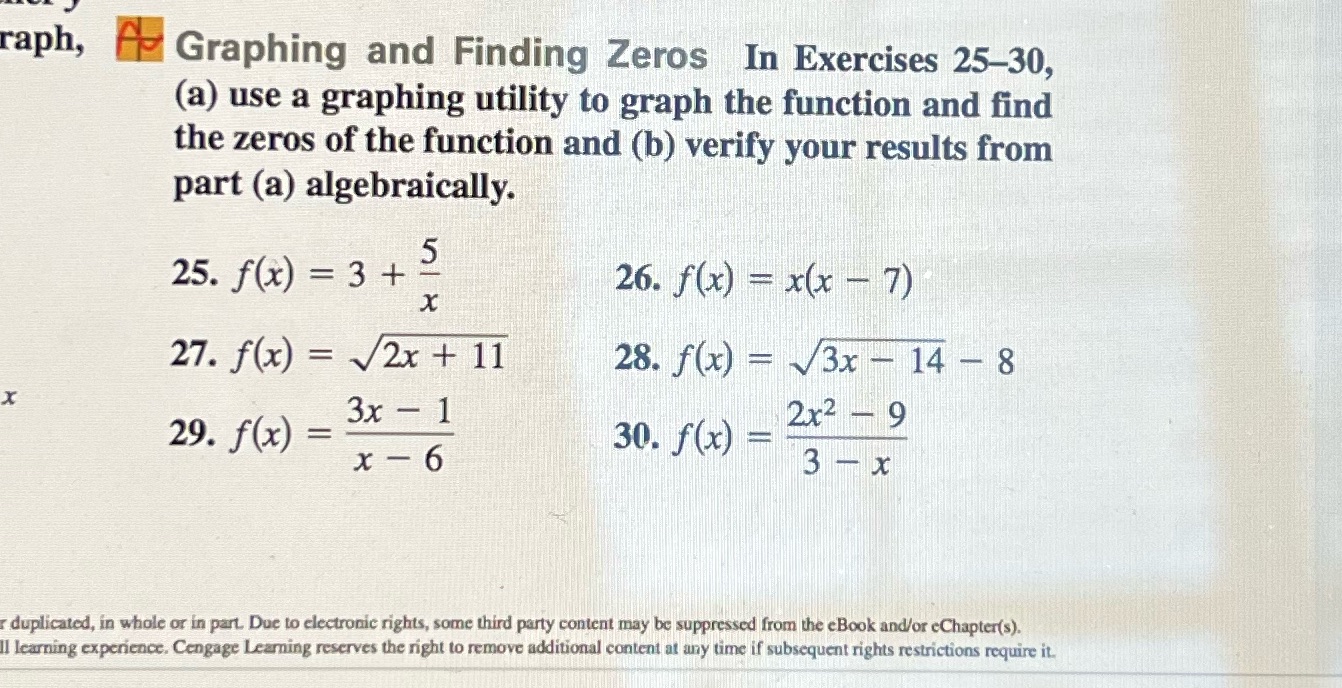 28 and 30 raph, Graphing and Finding Zeros In Exercises 25-30, (a)