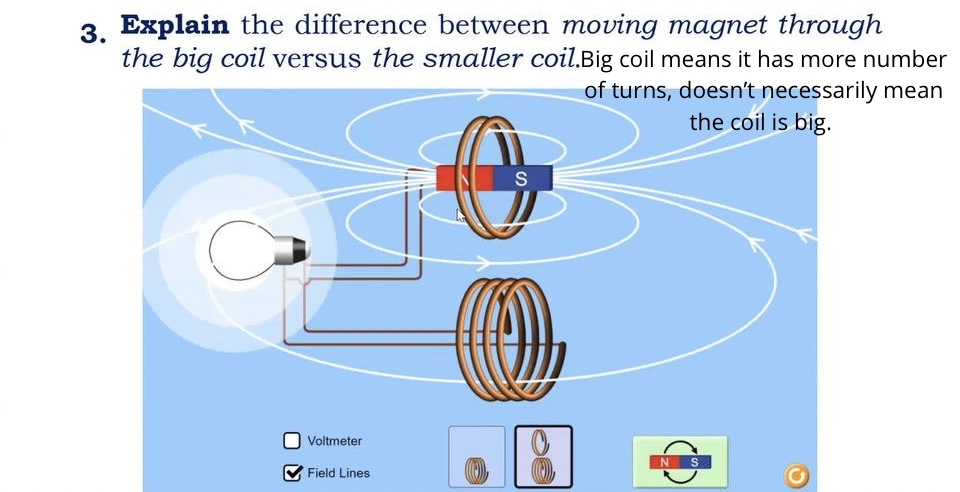  3. Explain the difference between moving magnet through the big coil