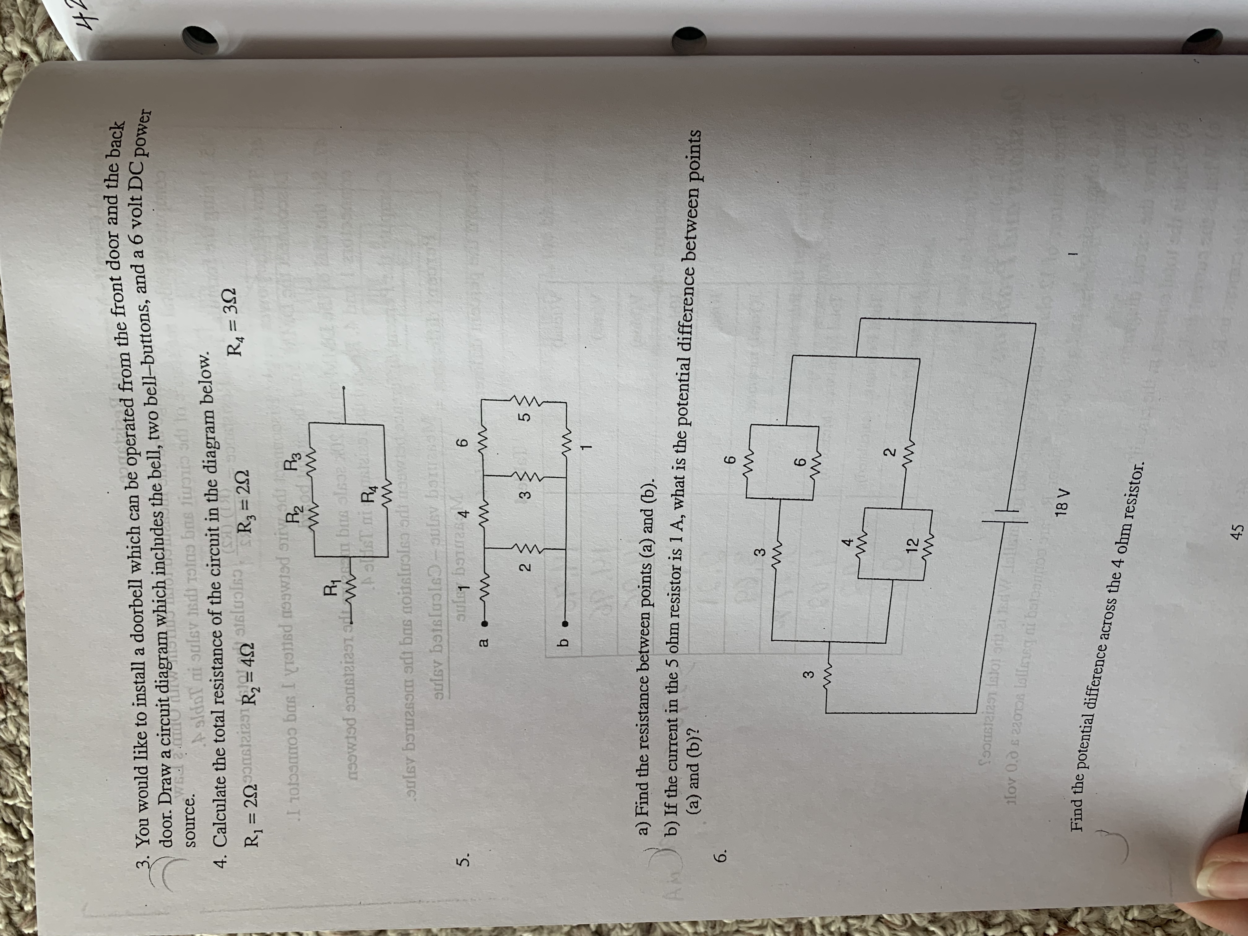 ohm resistor, R2, are connected in parallel across a 6.0 volt battery.