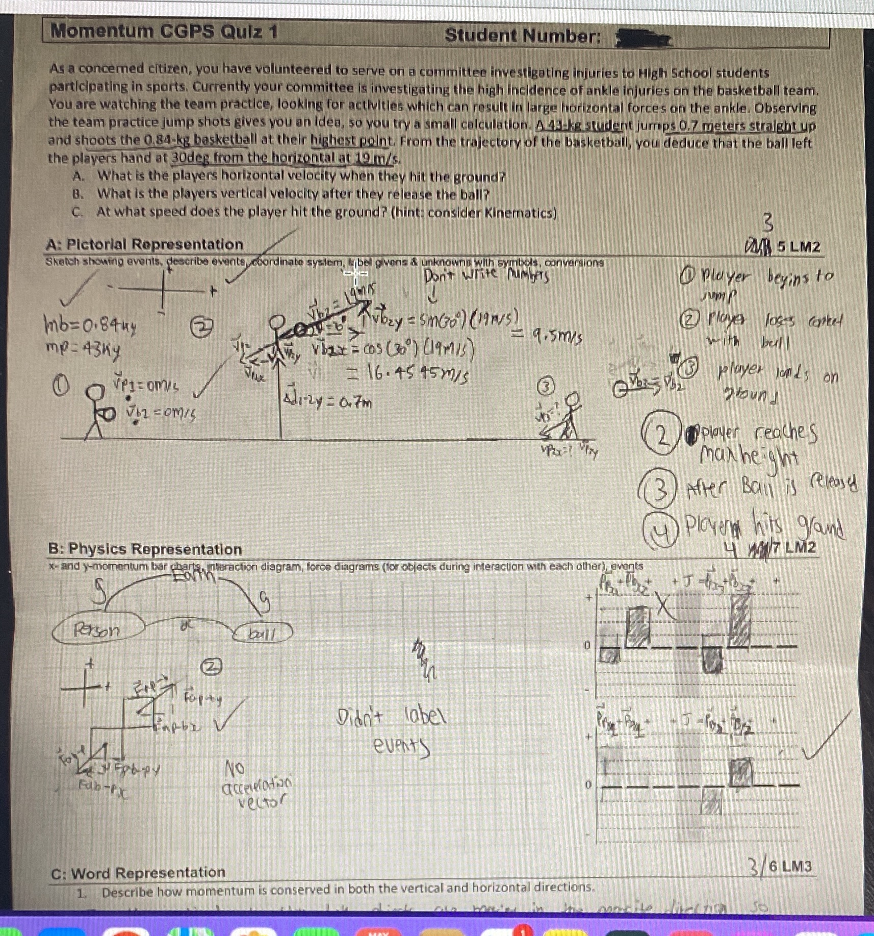 Could someone please solve only Part B, the physics representation? Momentum CGPS