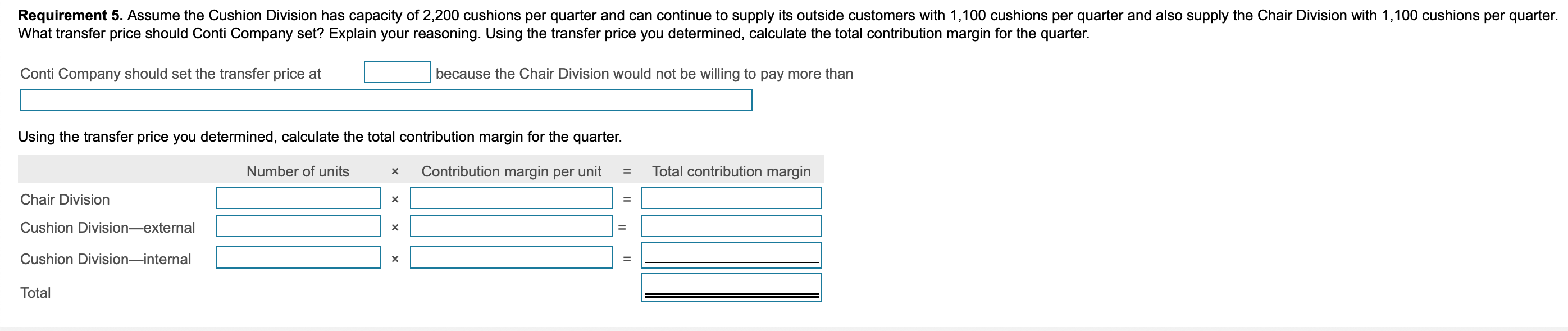 purchases the cushions for $25 from an outside vendor. The Cushion Division