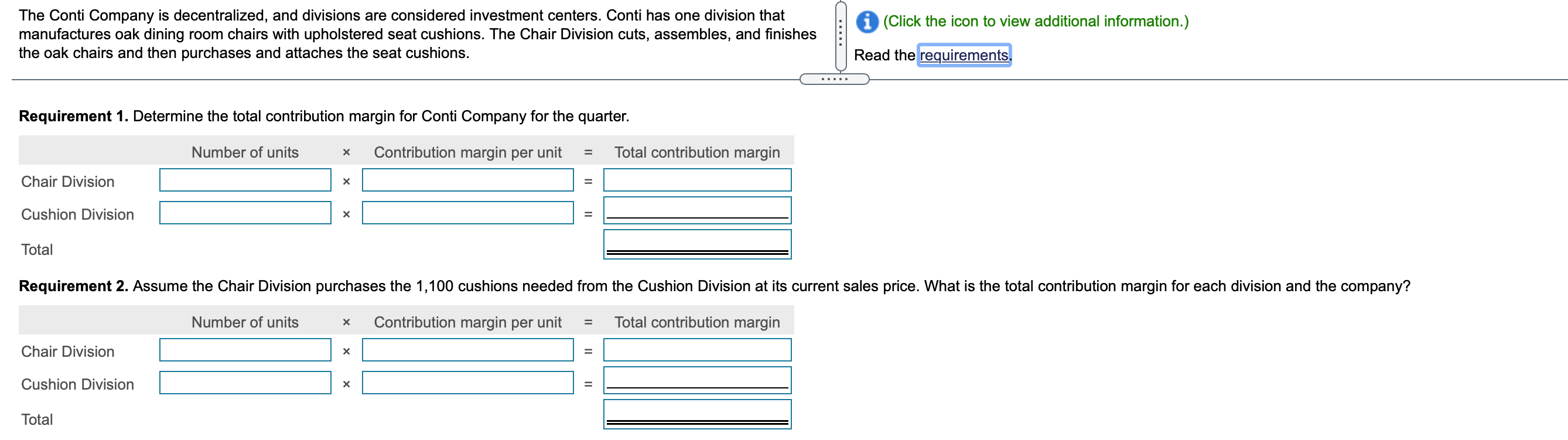 The Chair Division currently sells 1,100 chairs per quarter, and the Cushion