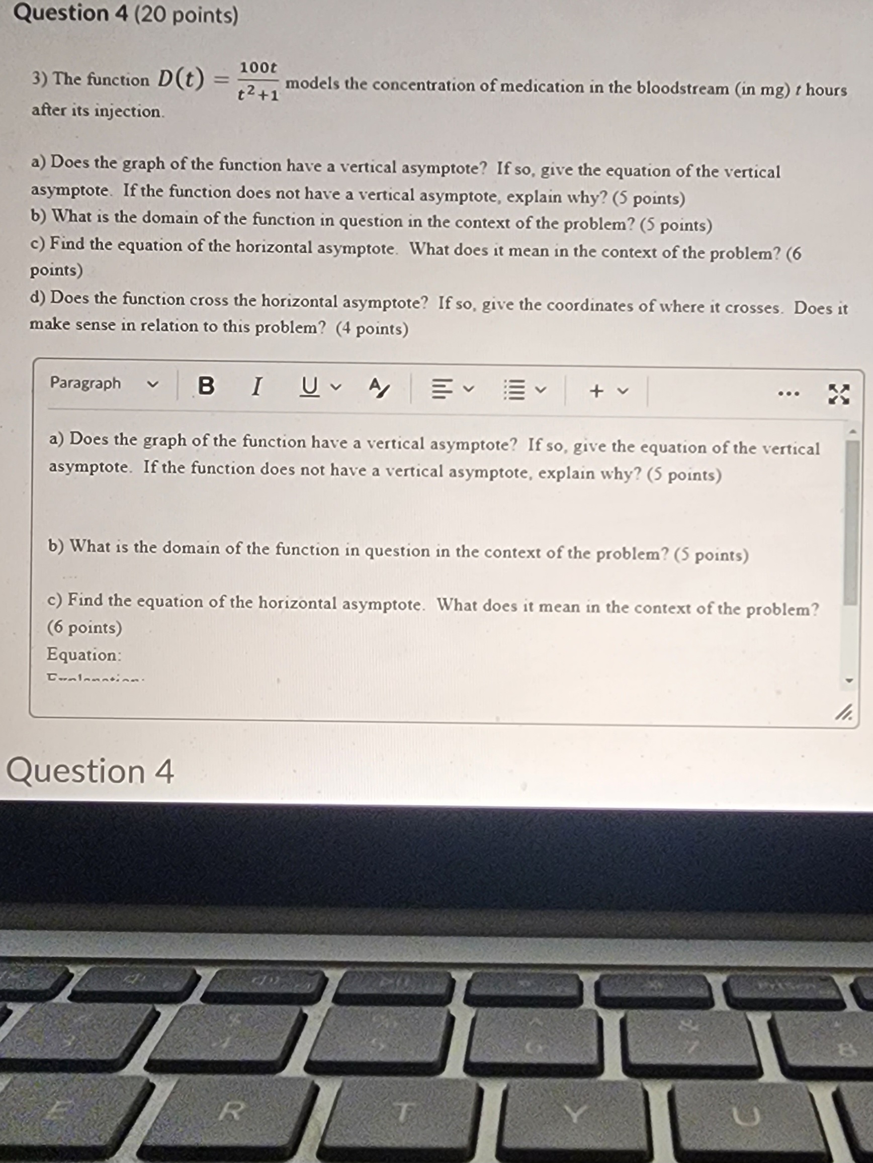 models the concentration of medication in the bloodstream (in mg) t hours