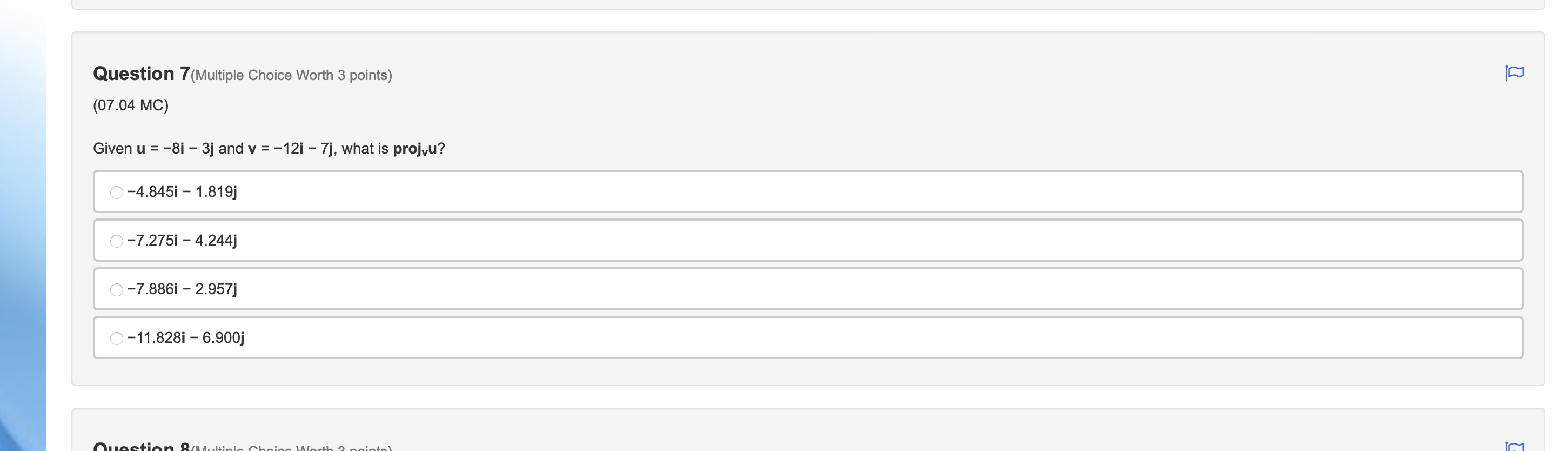 Question 1(Multiple Choice Worth 3 points) (07.01 LC) Vector u has initial