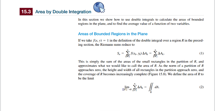 Regions in the Plane" (p. 911 - 913).Page 911: 15.3 Area by