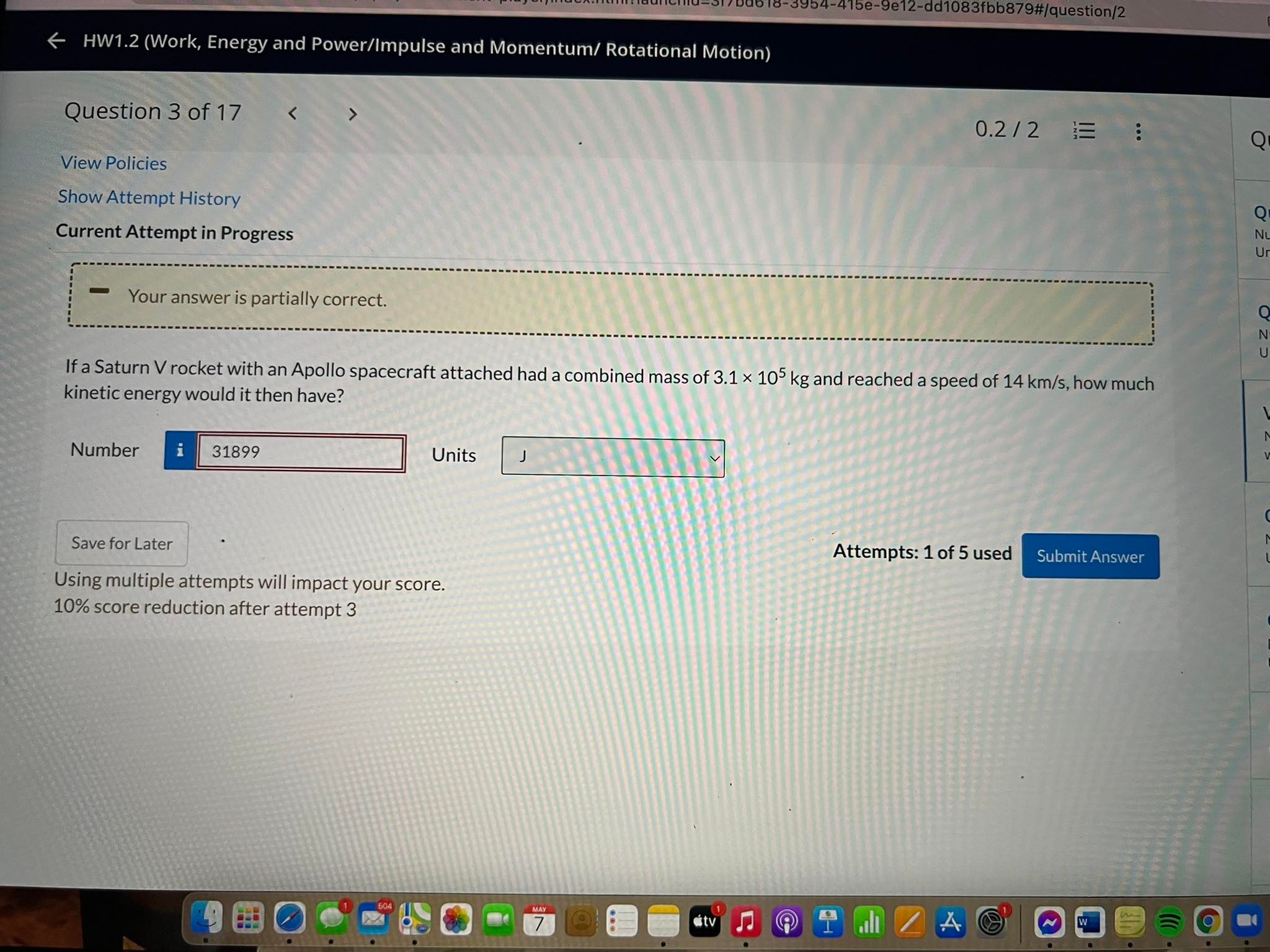 HW1.2 (Work, Energy and Power/lmpulse and Momentum/ Rotational Motion) Question 3 of