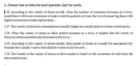  1. Choose true or false for each question. (2pt for each).