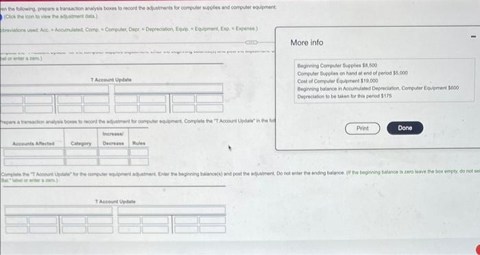 Equip. Equipment, Ex More info Beginning Computer Supplies $8,500 Prepare a transaction