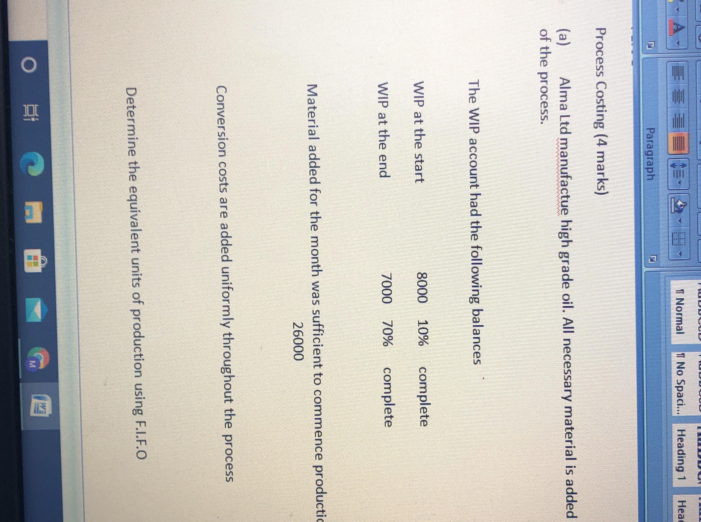 Process costing sol IT Normal I No Spaci... Heading 1 Hea Paragraph