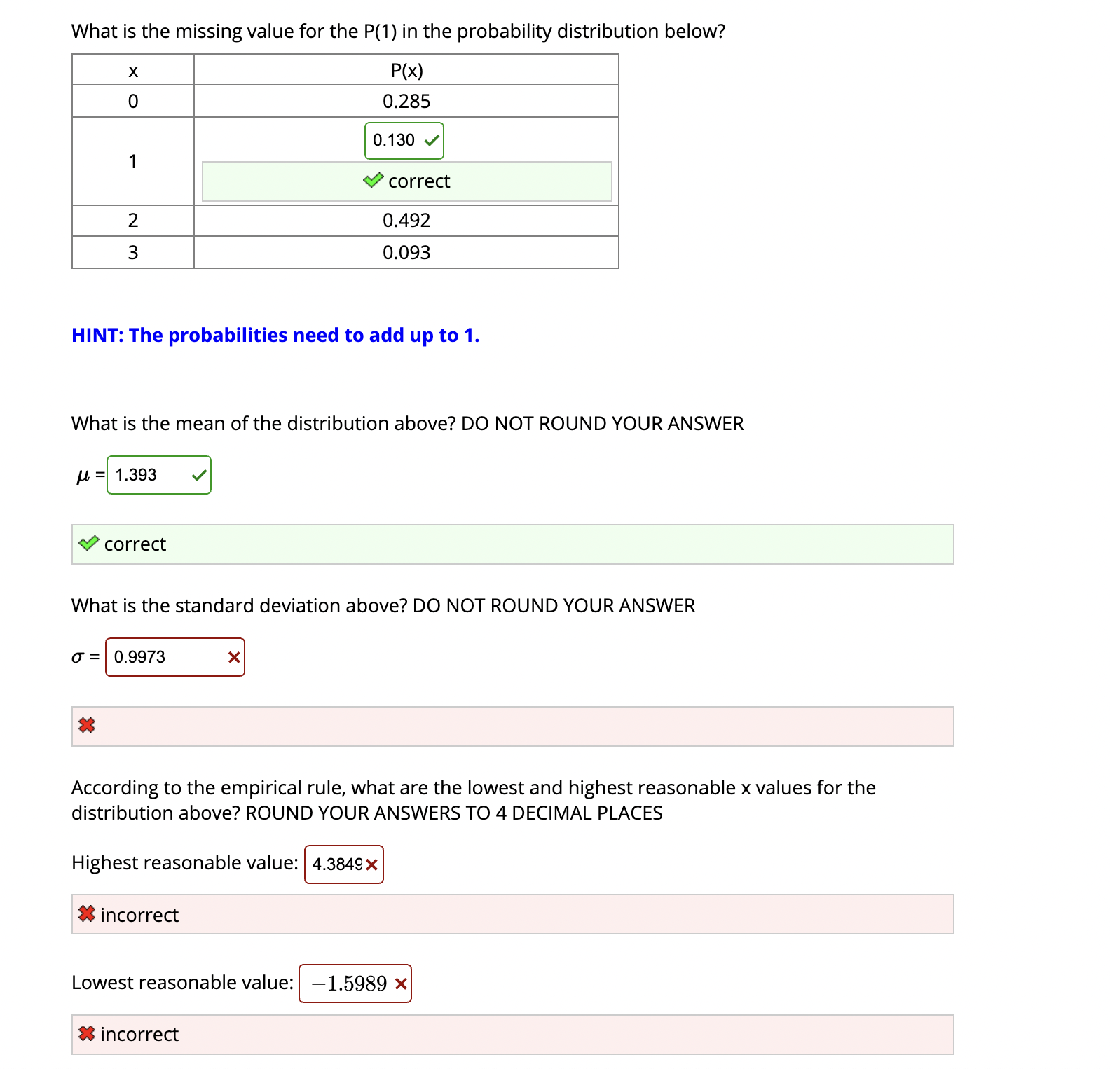 What is the missing value for the PU) in the probability