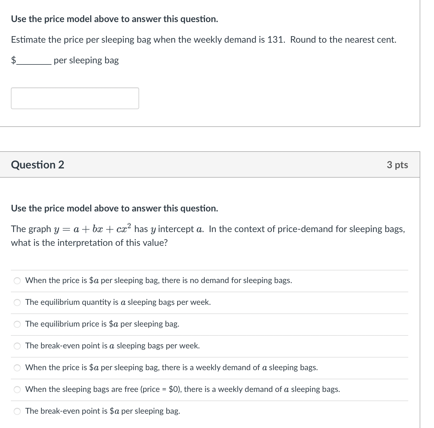 the price model above to answer this question. The graph y =