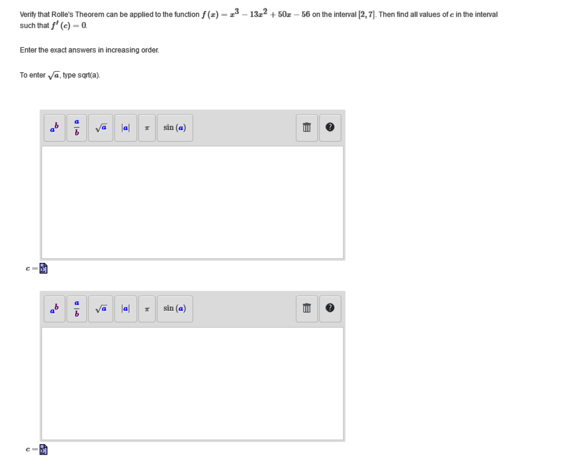 (x) = x3 - 13x2 + 50x - 56 on the interval