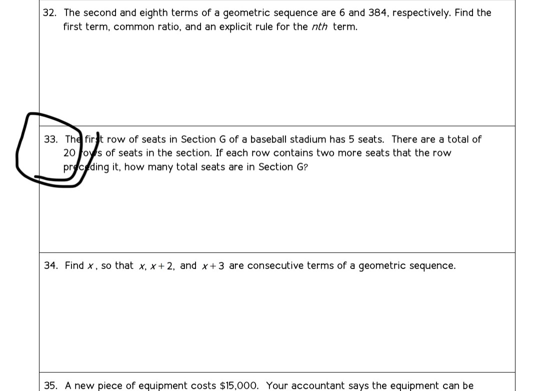 Help with circled question 32. The second and eighth terms of a