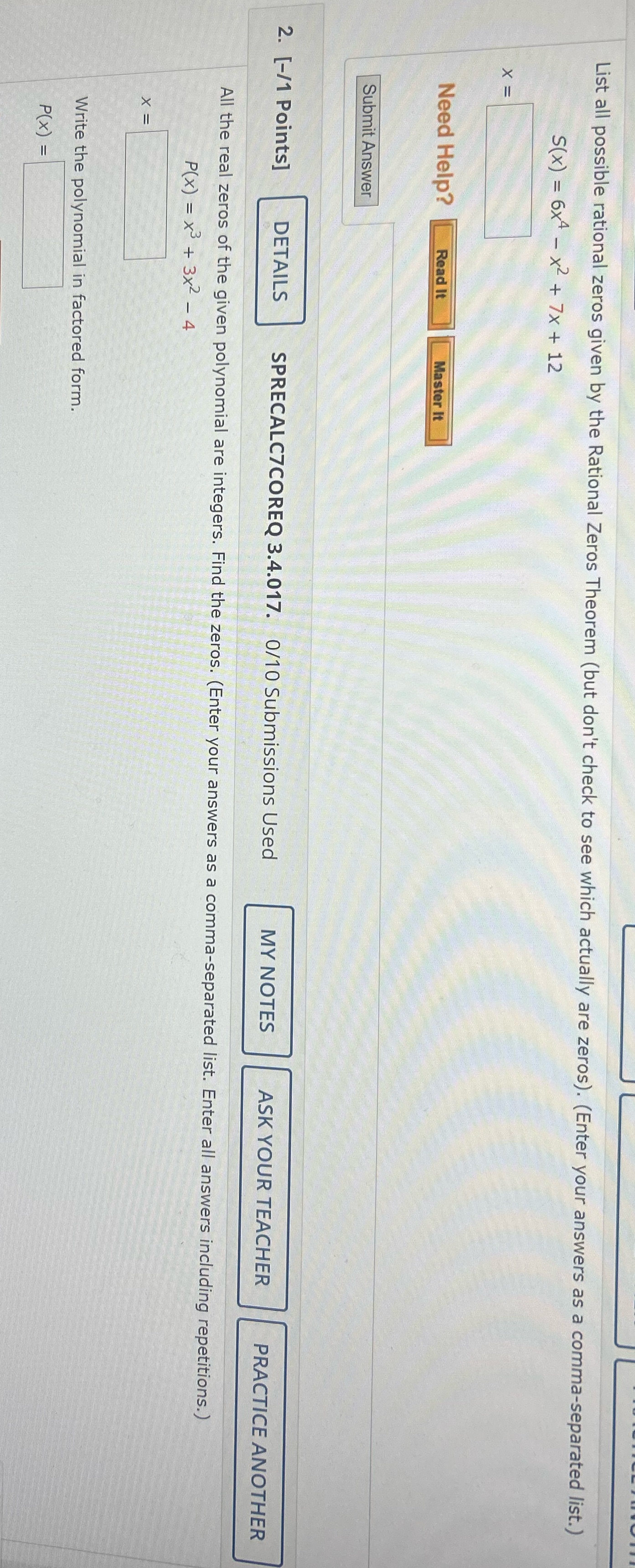  List all possible rational zeros given by the Rational Zeros Theorem