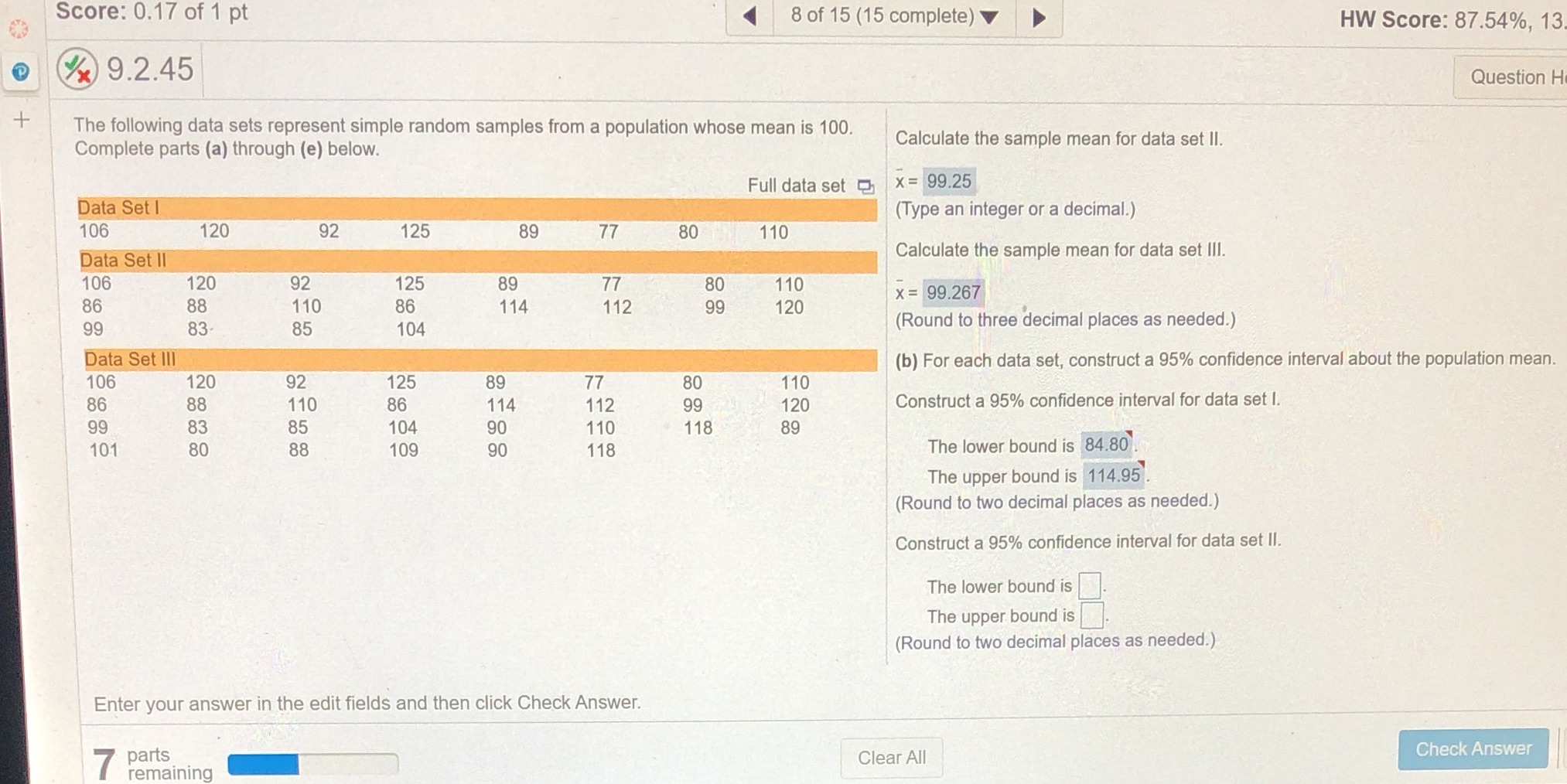 I'm not understanding how to construct a 95% confidence interval for data