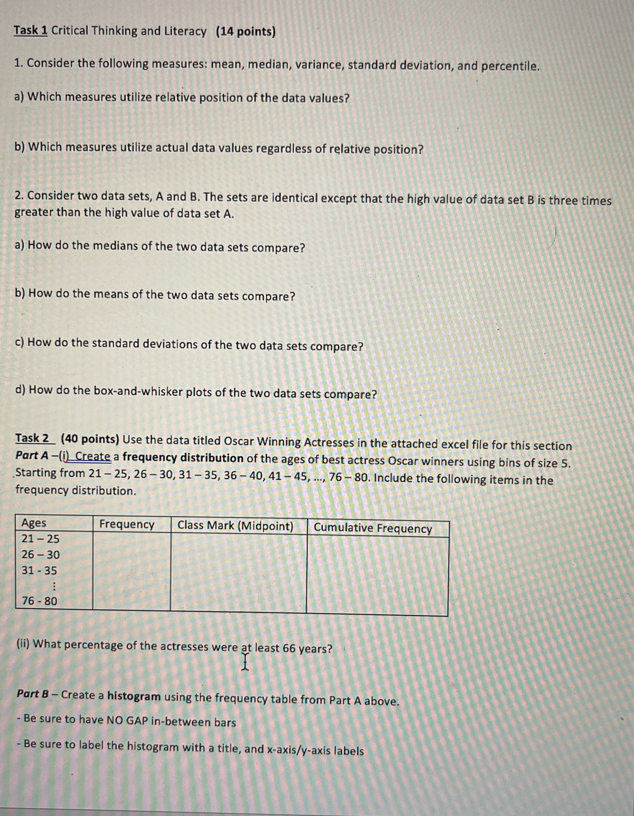 Answer questions below Task 1 Critical Thinking and Literacy (14 points) 1.