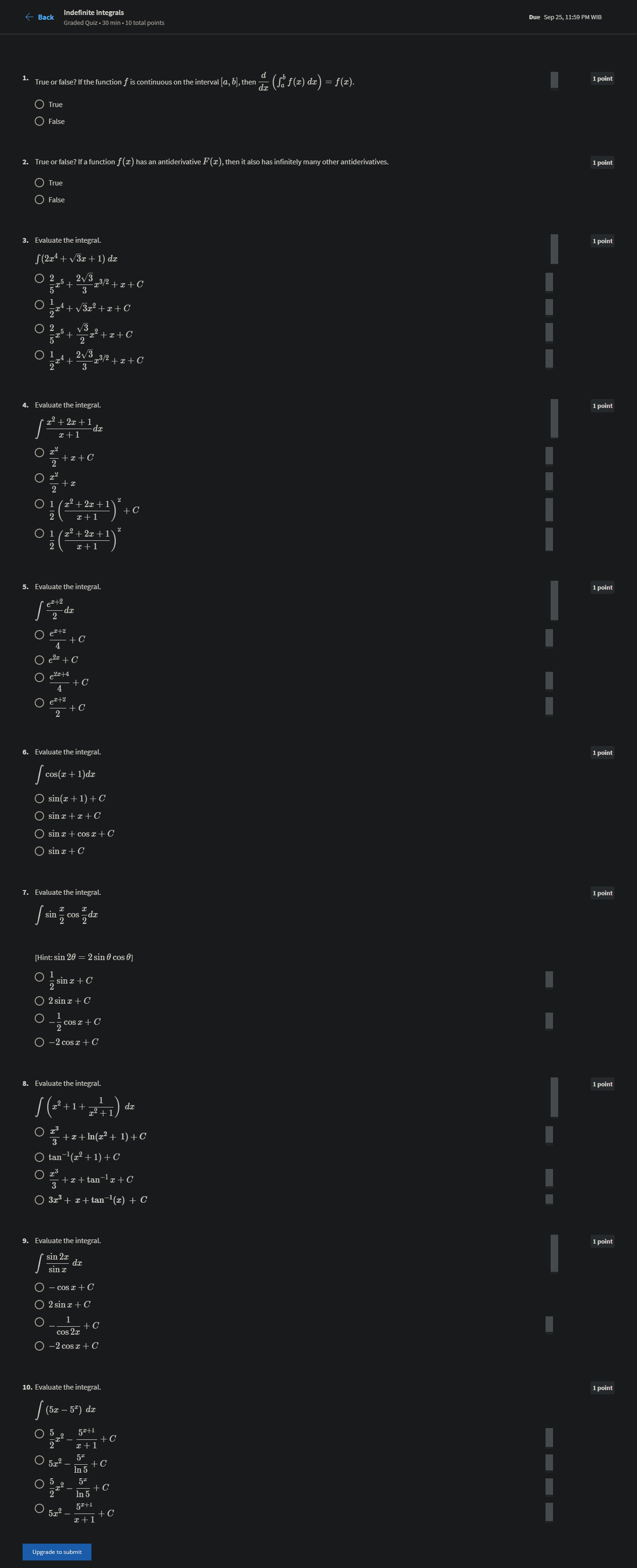True False 2. True or false? If a function f(I) has an
