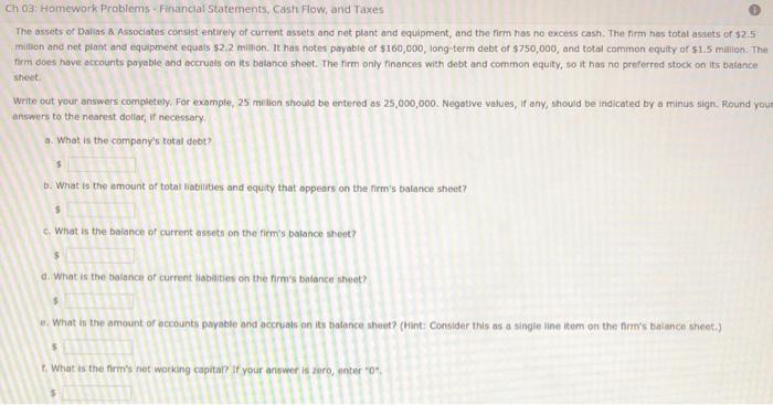  Ch 03: Hamework Problems - Financlal 5 tatements, Cashi Flow, and