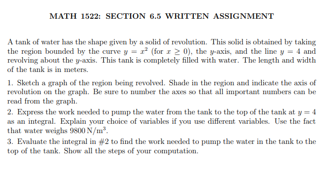 Section 6.5 Physics and IntegrationMake sure you read the questions very carefully