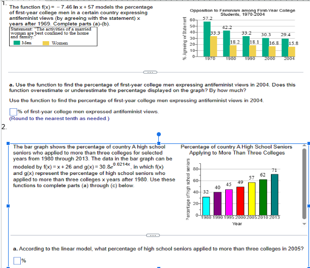The function f(x) = = 7.46 In x + 57 models
