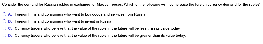 need help Consider the demand for Russian rubles in exchange for Mexican