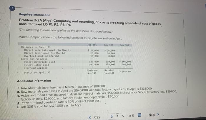 following information applies to the questions disployed befow] Marco Company shows the