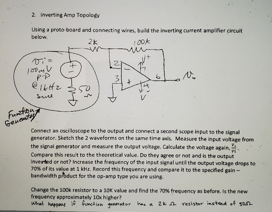 can someone help me answer this question 2. Inverting Amp Topology Using
