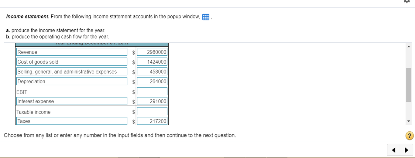 Fill in the missing information to complete the income statement for the