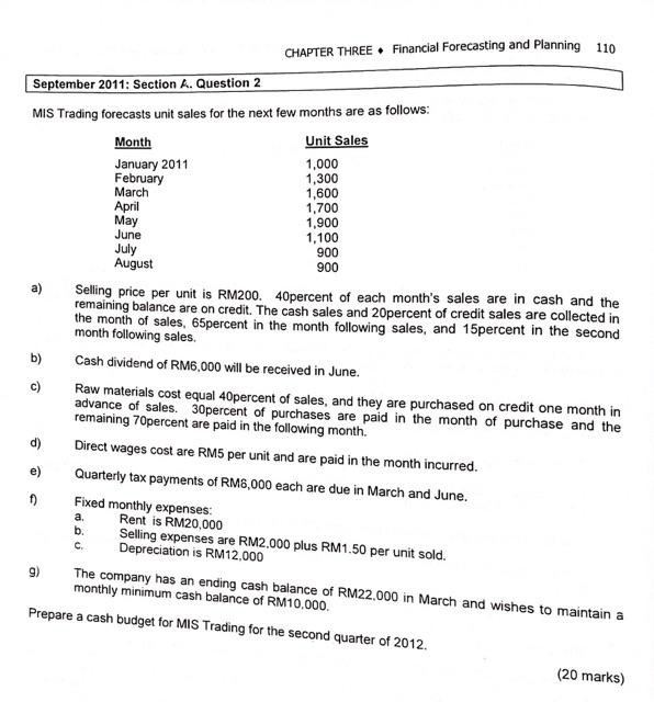  CHAPTER THREE Financial Forecasting and Planning 110 September 2011: Section A.