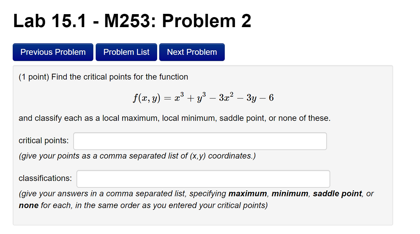 point, or none for each, in the same order as you entered