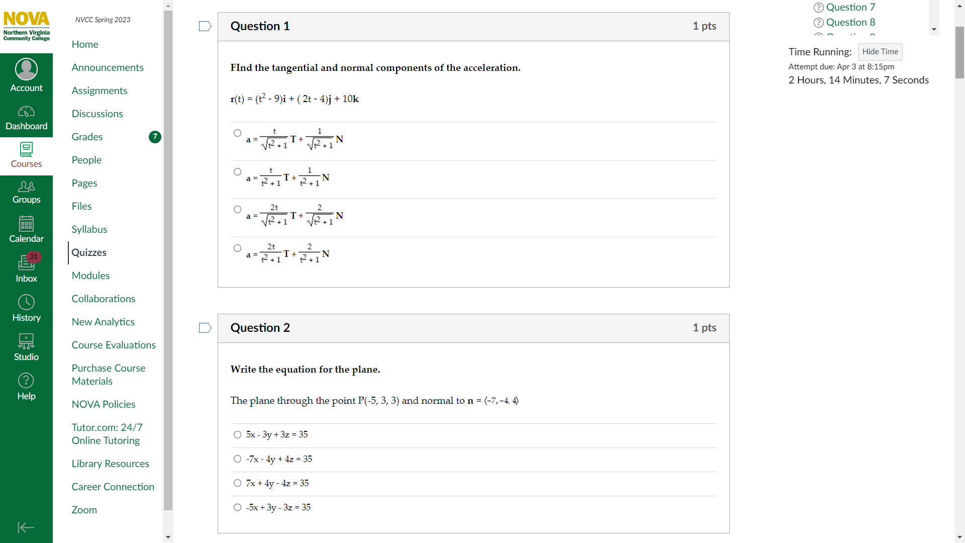  Question 7 NOVA NVCC Spring 2023 D Question 1 1 pts