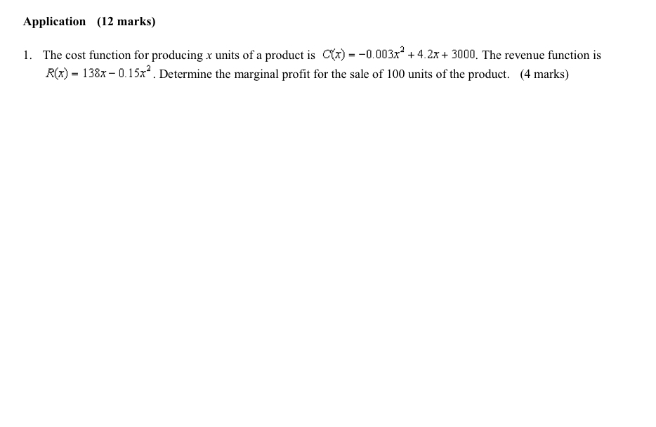 of a product is C(x) = -0.003x# + 4.2x + 3000. The