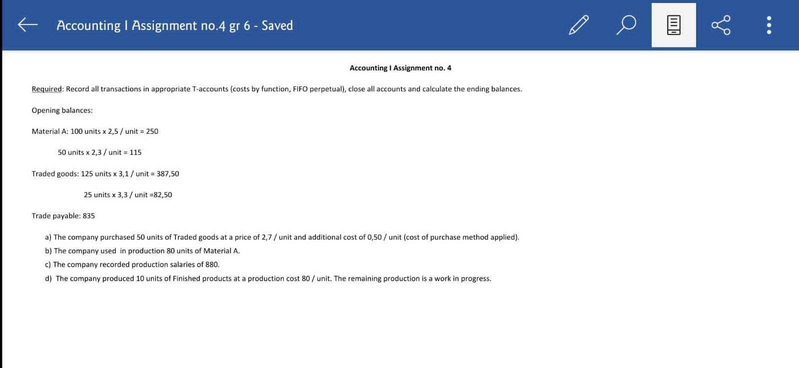  Accounting I Assignment no.4 gr 6 - Saved Accounting I Assignment