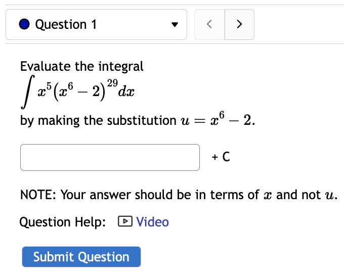 Question Help: E] Video Submit Question 0 Question 7 v Evaluate the