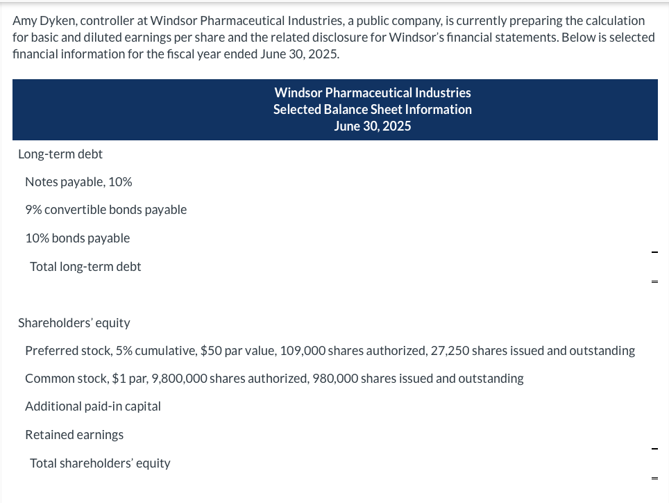 currently preparing the calculation for basic and diluted earnings per share and
