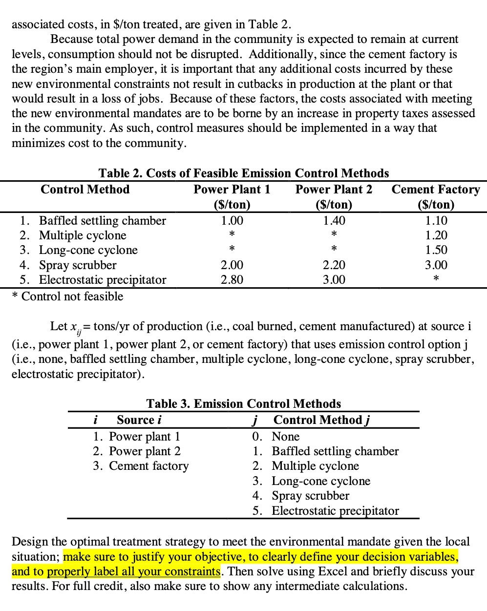  associated costs, in $/ton treated, are given in Table 2. Because