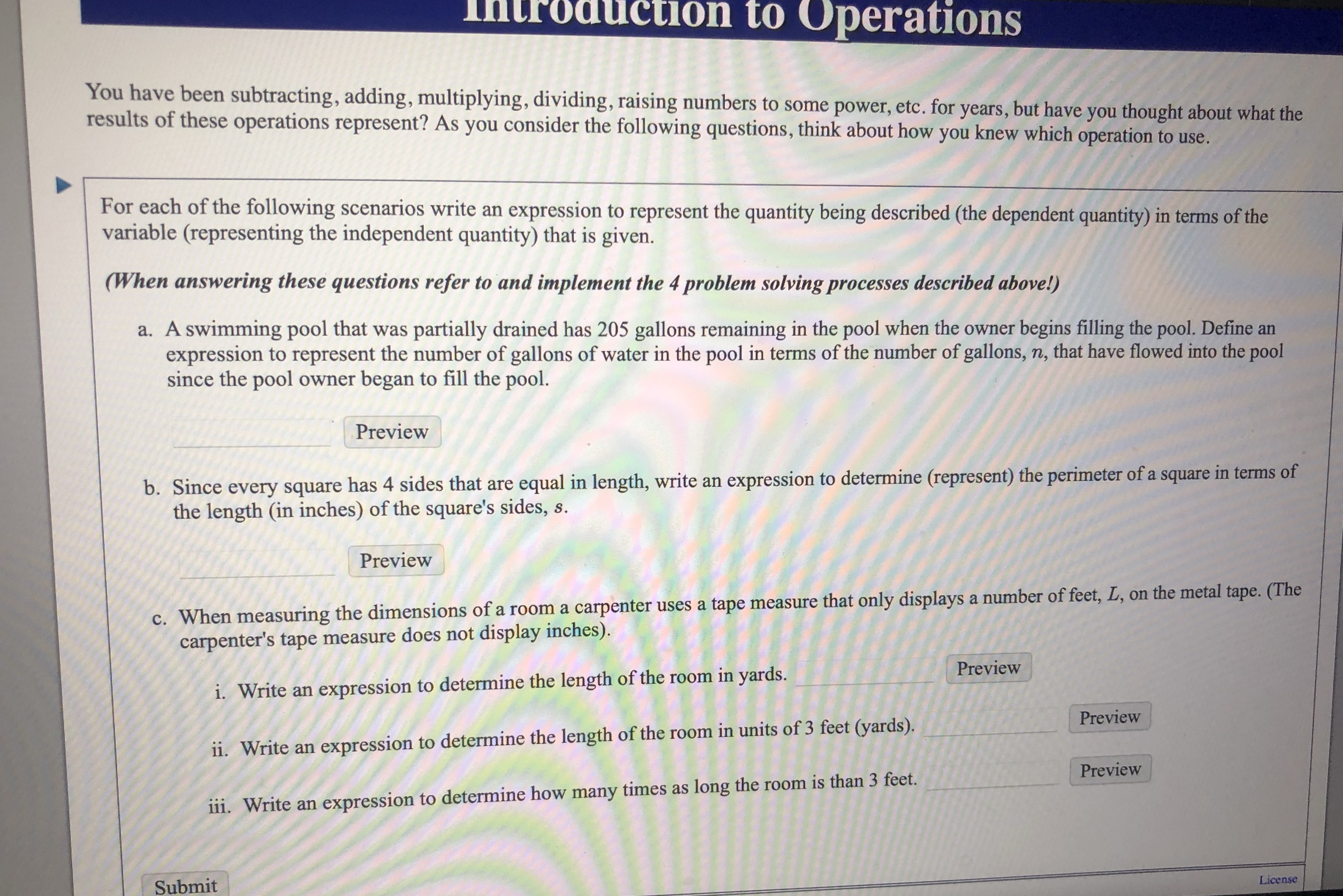 Answer pleas e Introduction to Operations You have been subtracting, adding, multiplying,