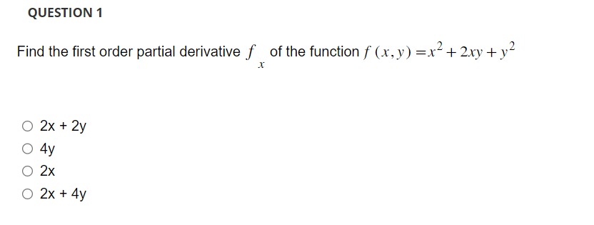 Of yy Of XV\fQUESTION 15 Determine the value of the second-order partial