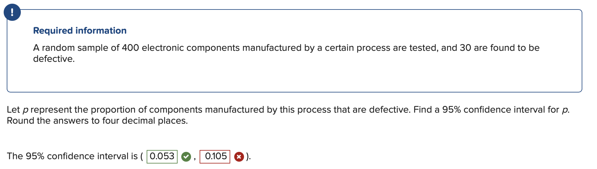 400 electronic components manufactured by a certain process are tested. and 30