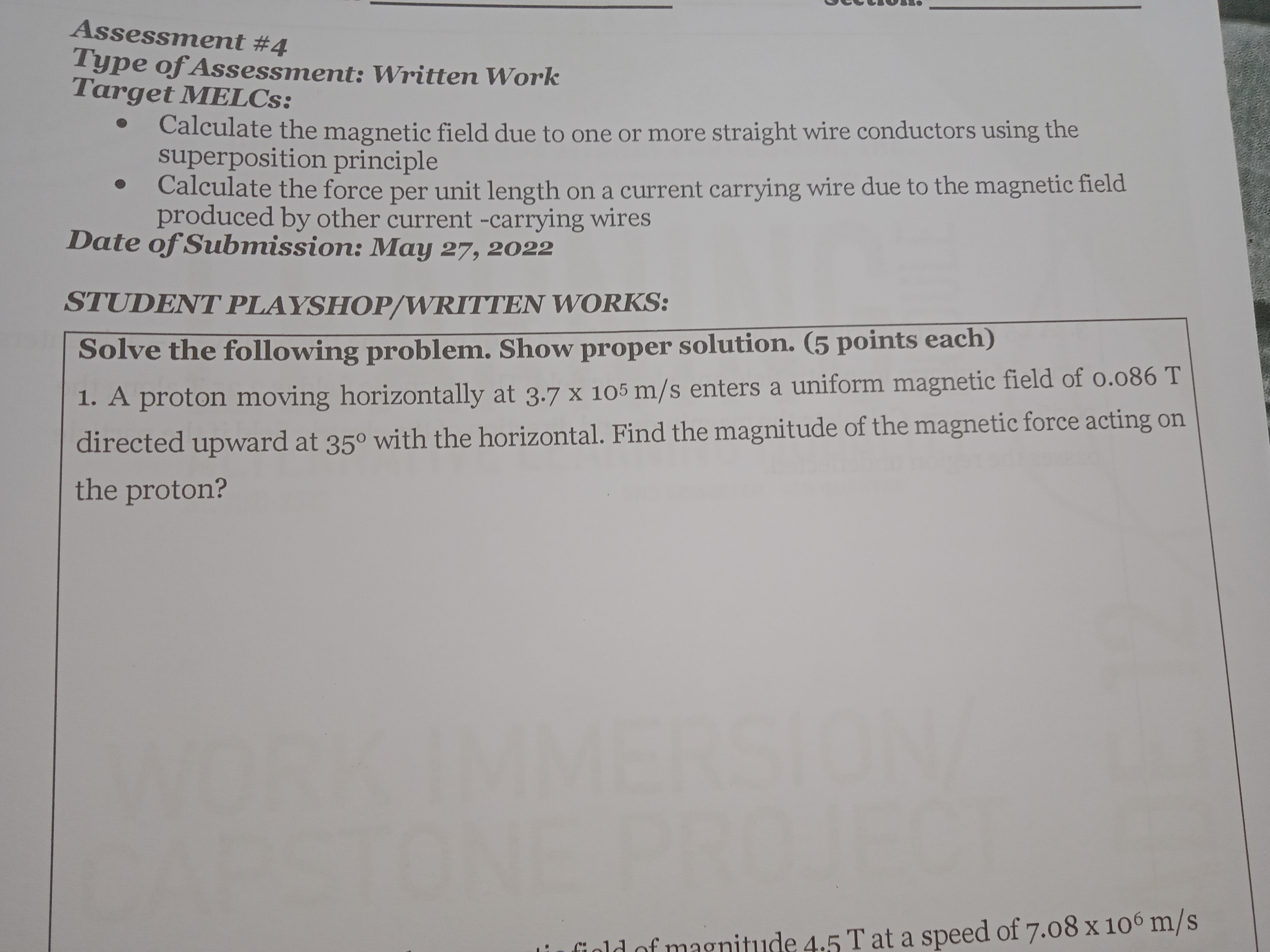 are included on the top. Assessment #4 Type of Assessment: Written Work