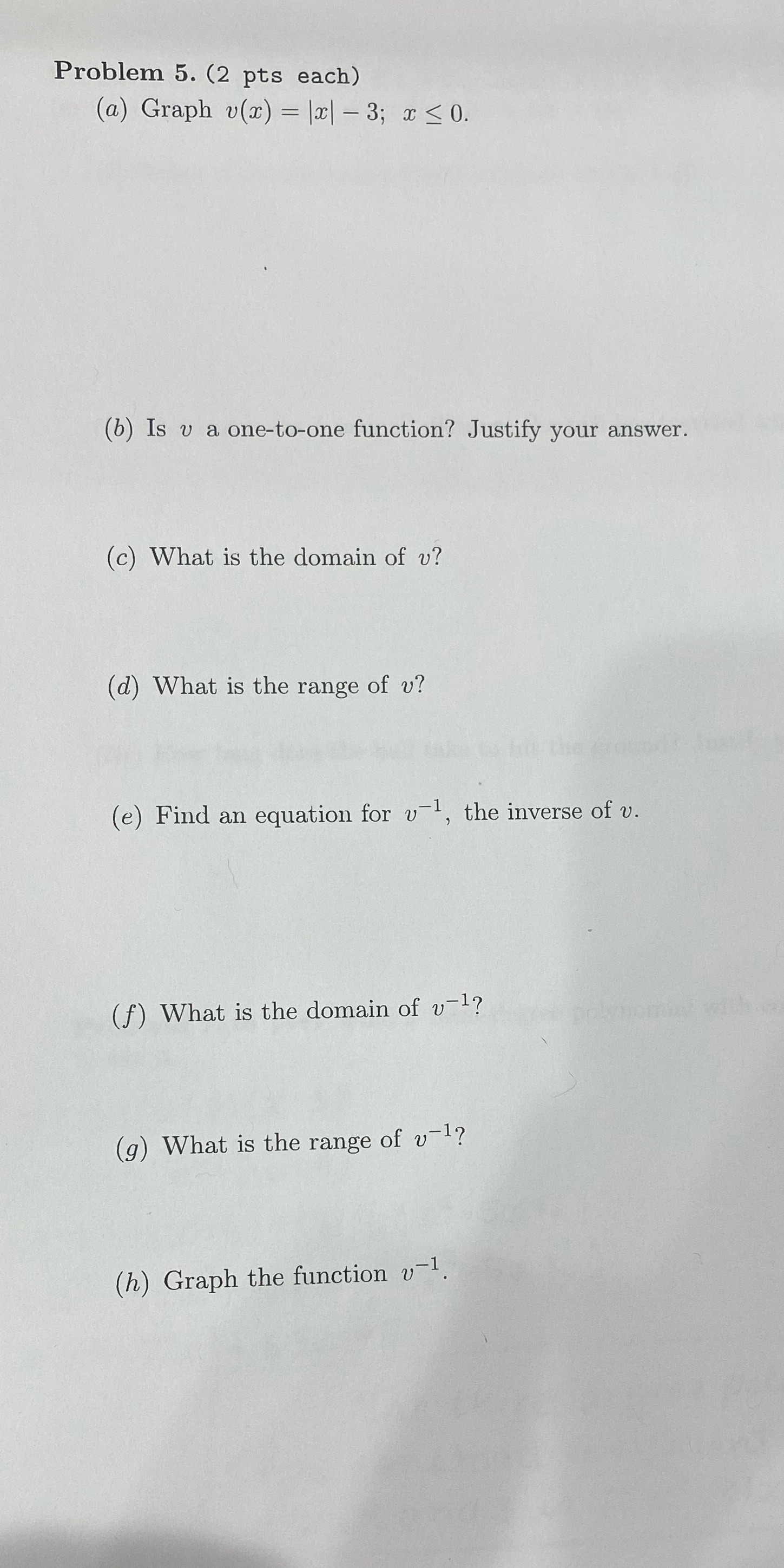  Problem 5. (2 pts each) (a) Graph v(x) = 121 -