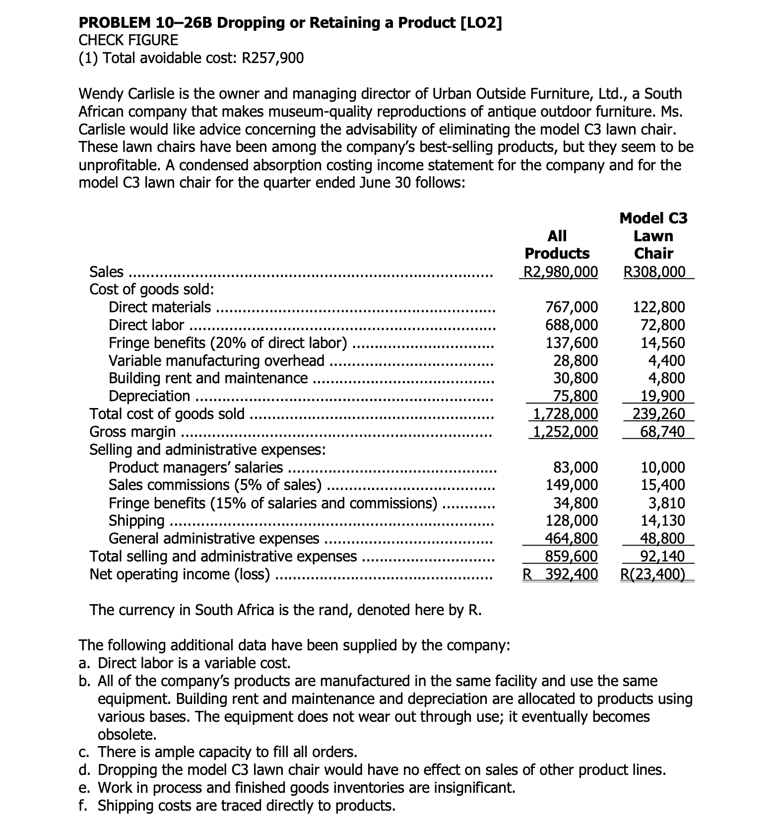  PROBLEM 10-26B Dropping or Retaining a Product [LO2] CHECK FIGURE (1)