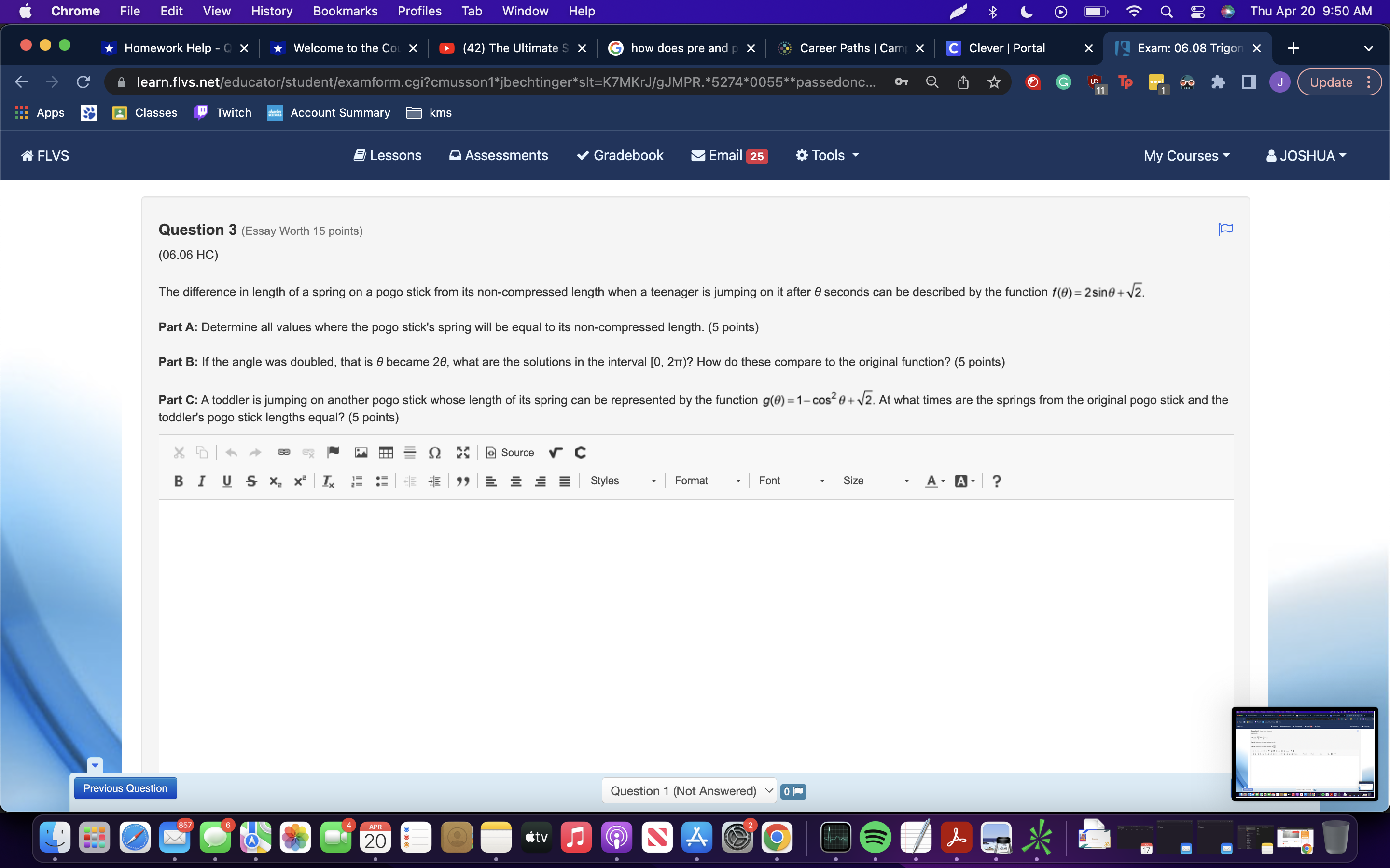 Gradebook Email 25 *Tools My Courses & JOSHUA Question 1 (Essay Worth