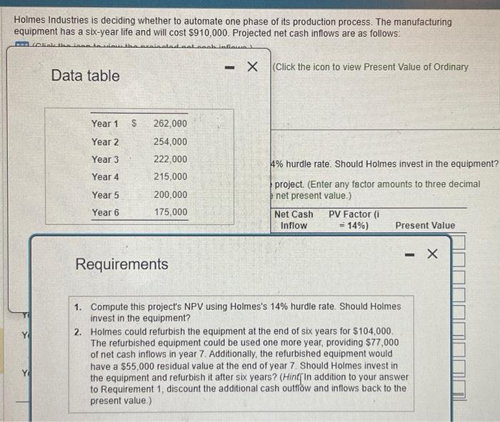  Holmes Industries is deciding whether to automate one phase of its