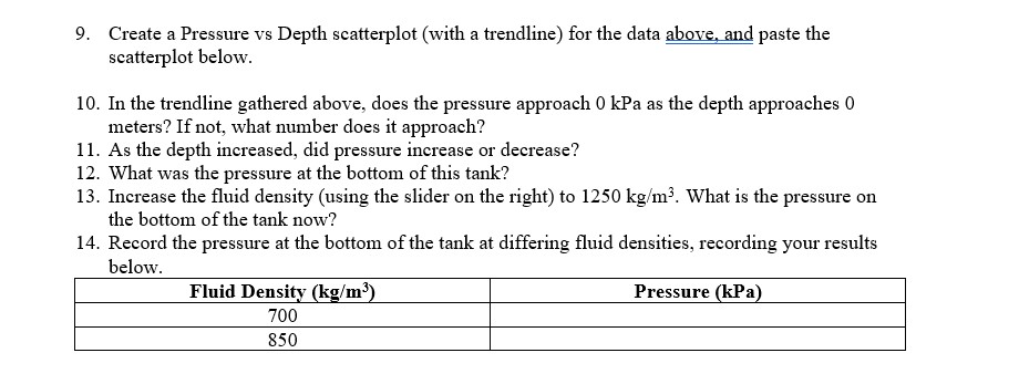 9. Create a Pressure vs Depth seatterplot {with a headline) for