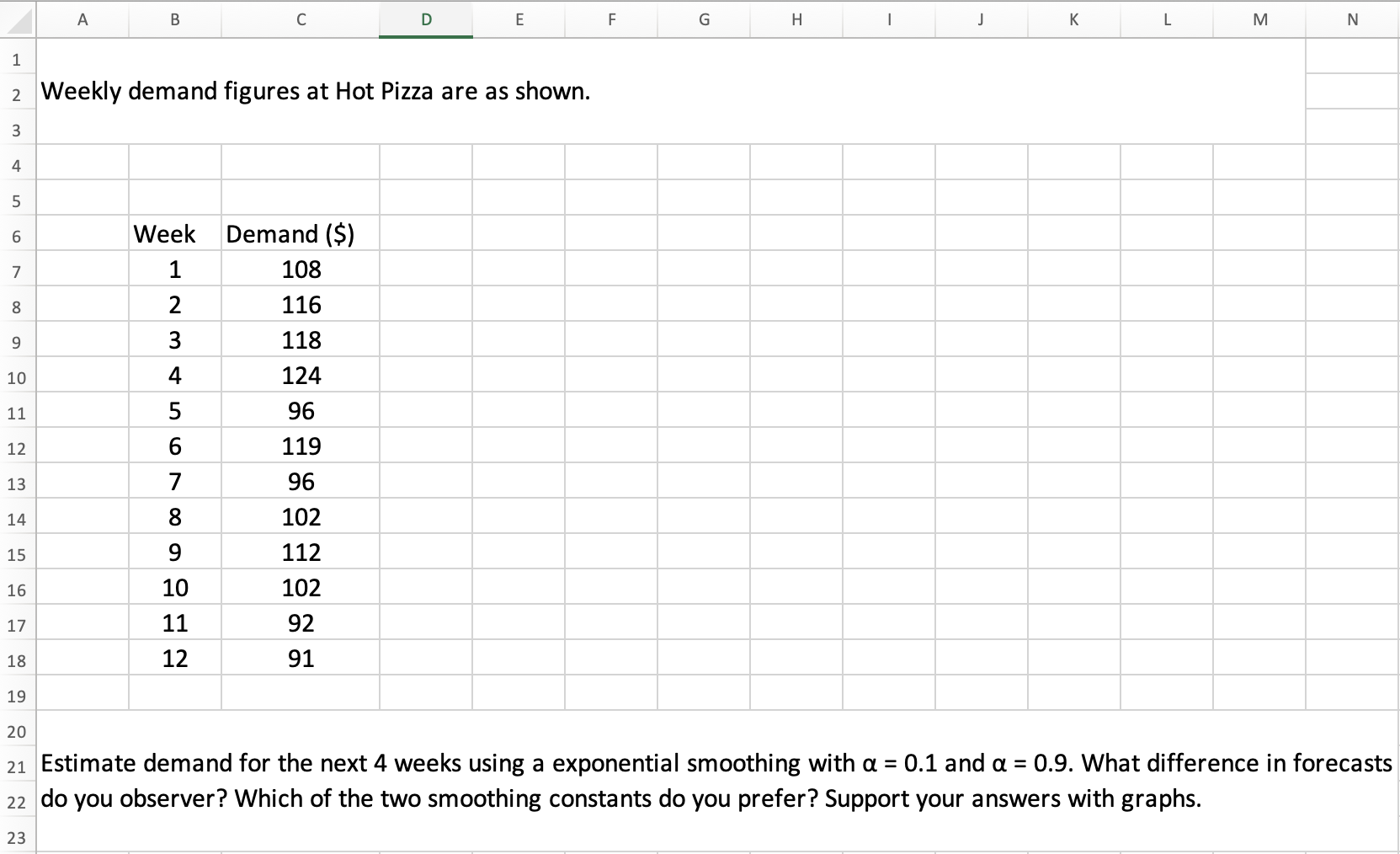Weekly demand figures at Hot Pizza are as shown. 10 11 12