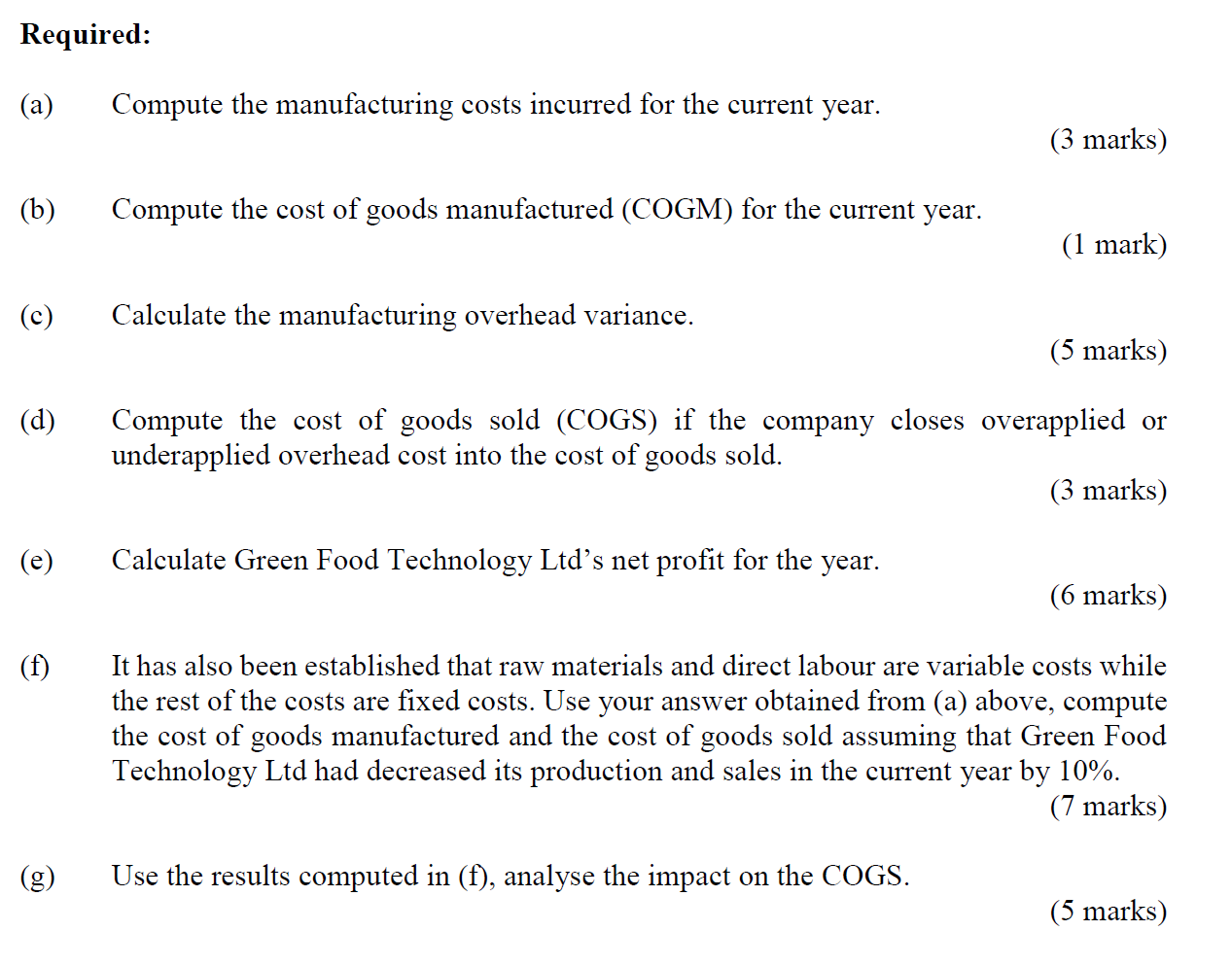 Green Food Technology Ltd for the current year: Sales $3,200,000 Raw material