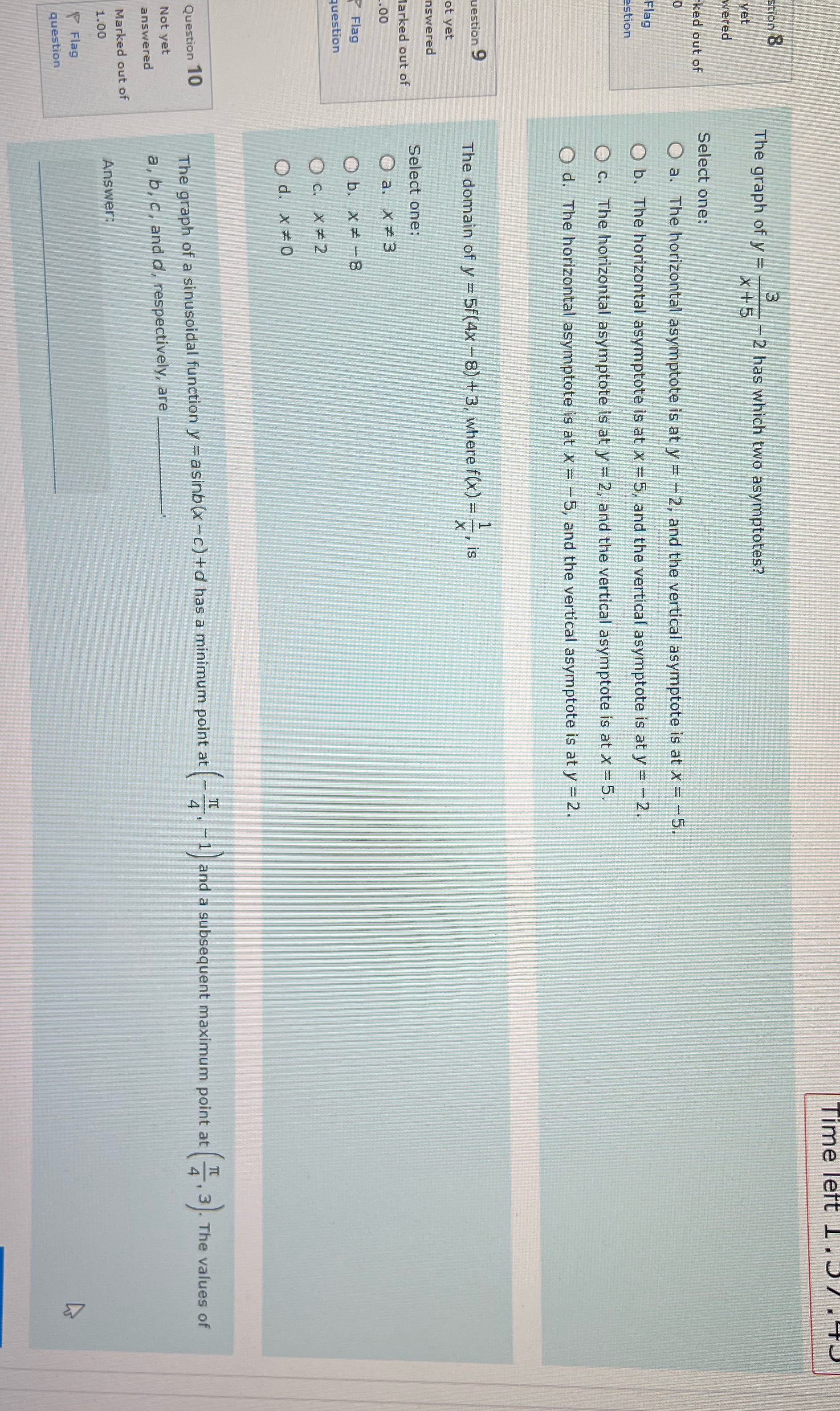 Help with 8,9,10 Time left 1 . J stion 8 m The