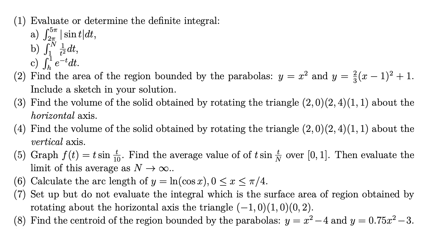  (1) Evaluate or determine the definite integral: a) 2n | sintldt,